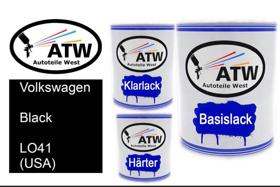 Volkswagen, Black, LO41 (USA): 1L Lackdose + 1L Klarlack + 500ml Härter - Set, von ATW Autoteile West.